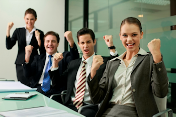 Business professional celebrating success