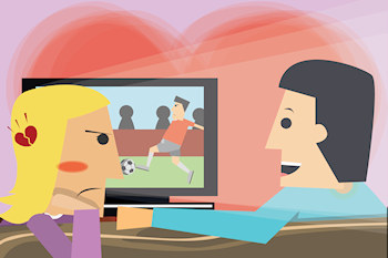 Woman unhappy with man watching tv